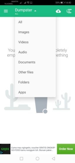 Dumpster app interface showing recently deleted files