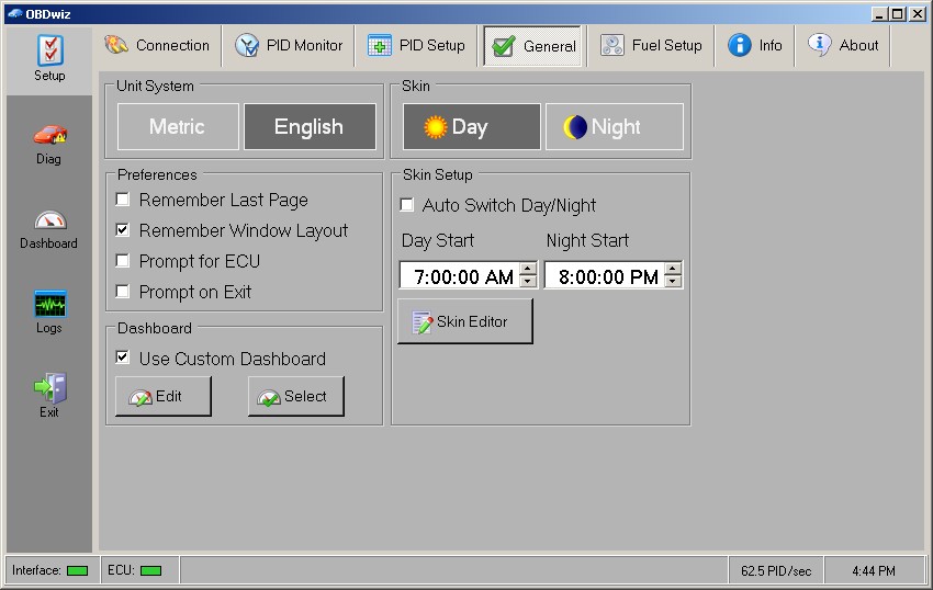 OBDwiz General Tab