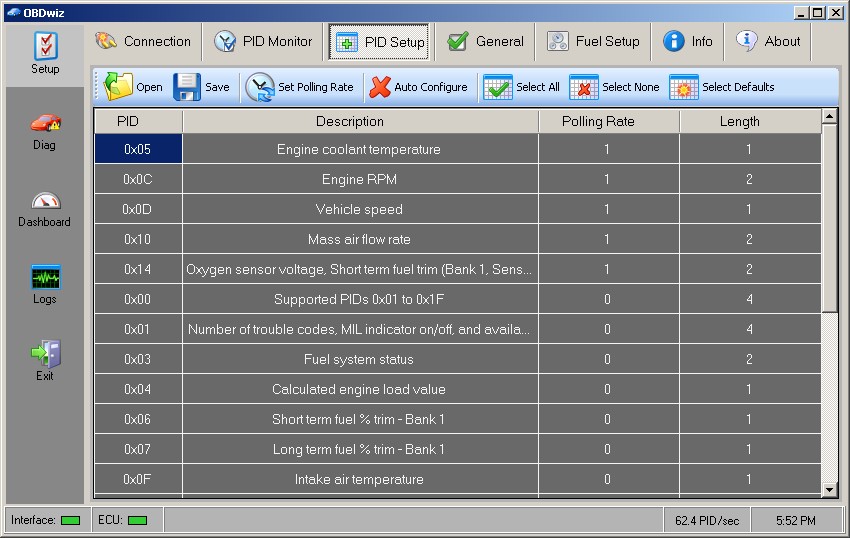 OBDwiz PID Setup