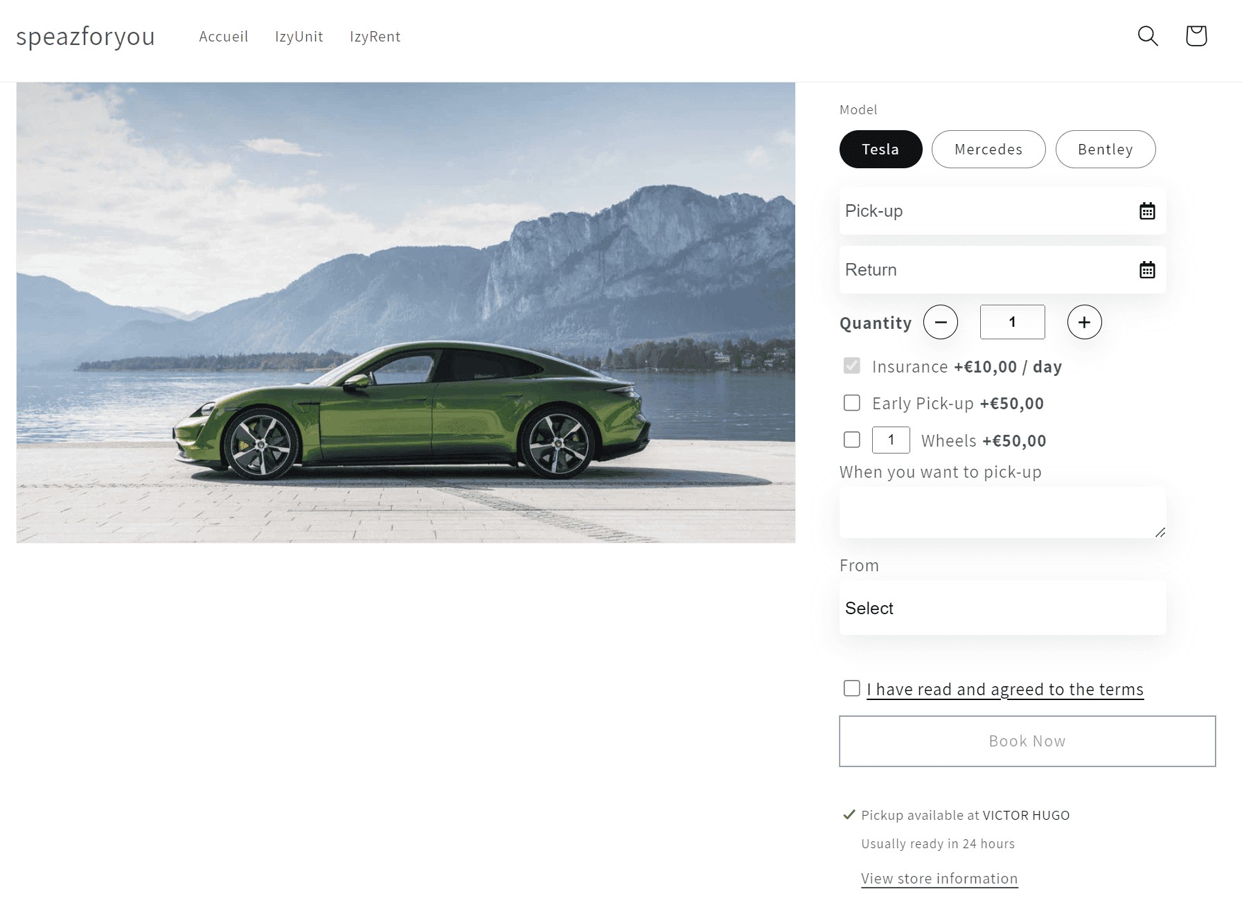 Car rental shop with IzyRent integration