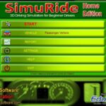Simuride HE main menu displayed on a computer screen, showcasing the user interface for driving simulation software