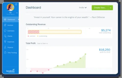 FreshBooks application graph displaying financial reports