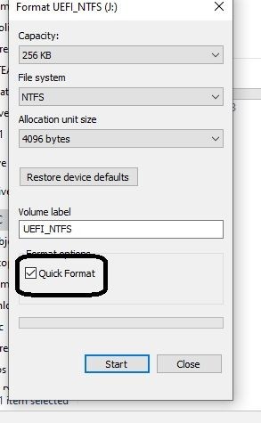 Checking Quick Format