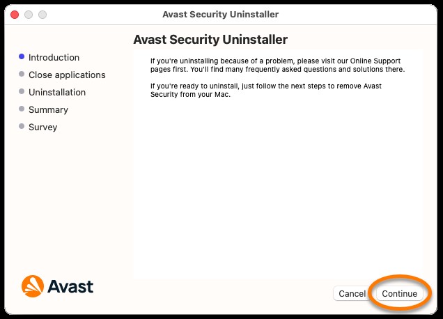 Continuing the Uninstall Process in Avast Security Uninstaller