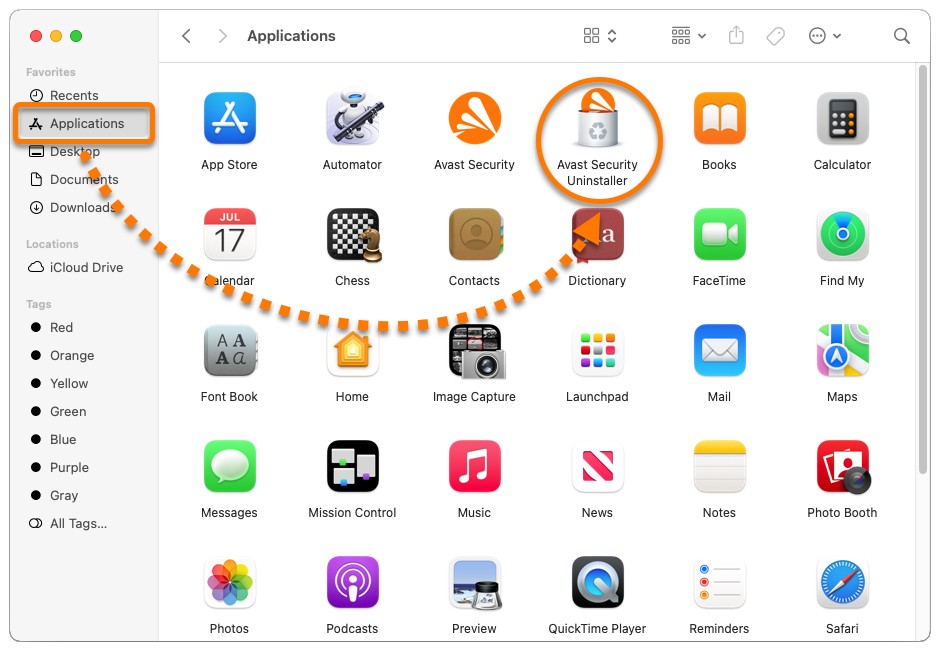 Locating Avast Security Uninstaller Through Finder