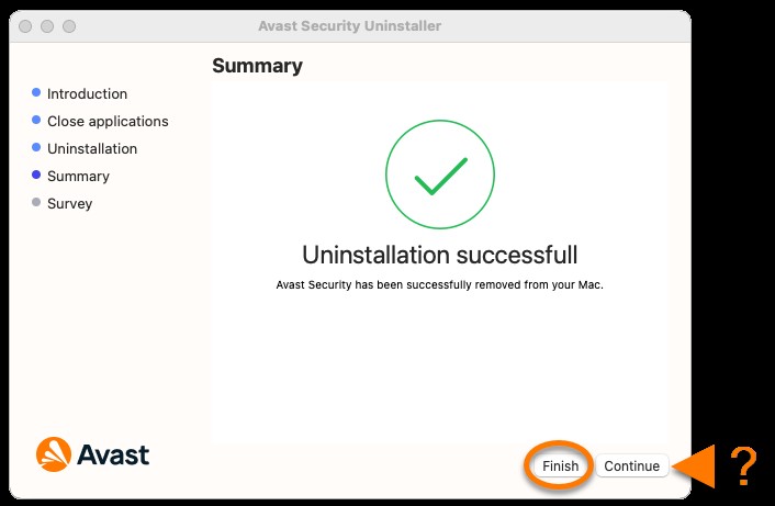Completing the Avast Security Uninstallation Process