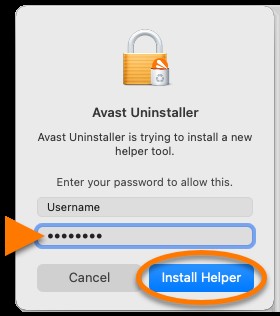 Authenticating with Password for Avast Security Uninstallation