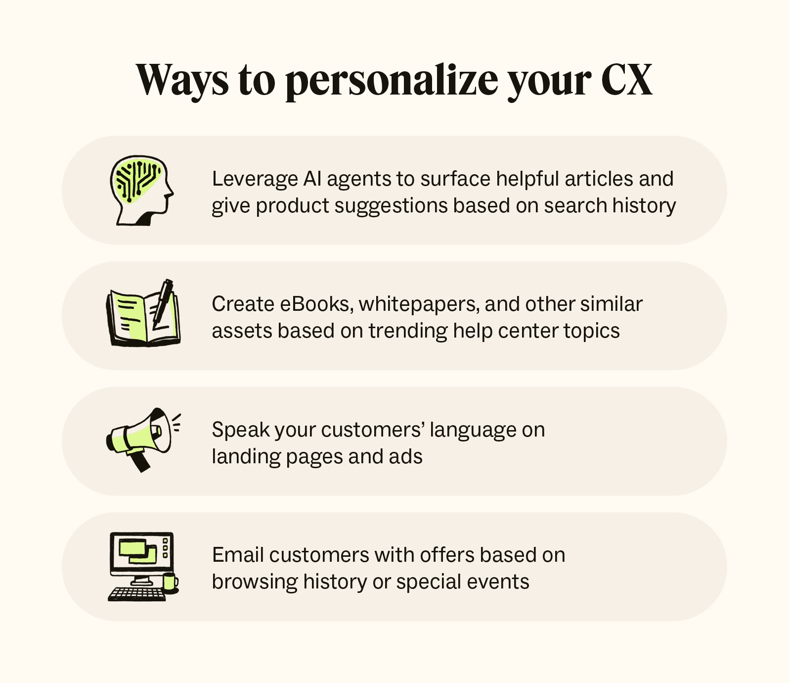 Ways to personalize the customer experience, detailing how to provide tailored service.