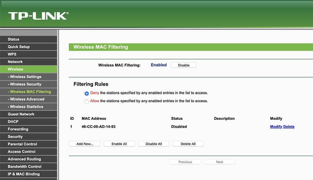 Configuring MAC Address Filtering on a TP-Link router